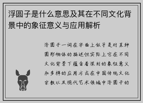 浮圆子是什么意思及其在不同文化背景中的象征意义与应用解析